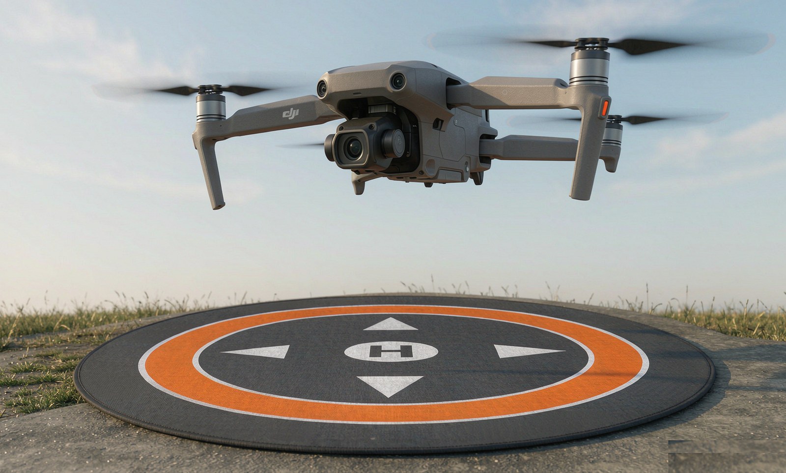 DJI M30 drone flying over a circular custom landing pad