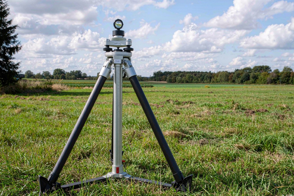 Ground control point tripod in field, approximately 1.3 meters tall